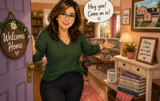 Motherly figuring welcoming home front door